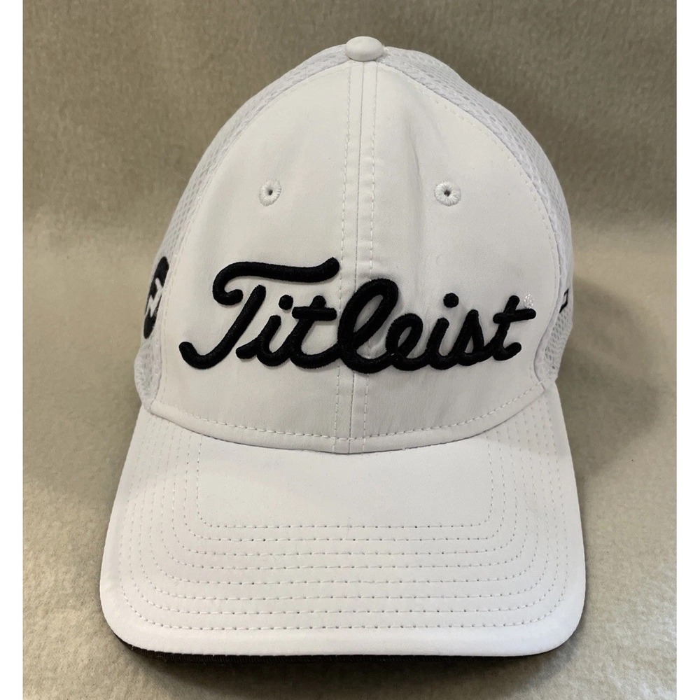 Titleist Hat Cap White Black Pro V1 Footjoy FJ Stretch Golf Outdoors Med - Large